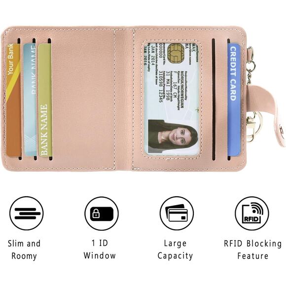 Women RFID Blocking Thin Credit Card Holder ID Window Purse Wallet Key Chain - Picture 2 of 6